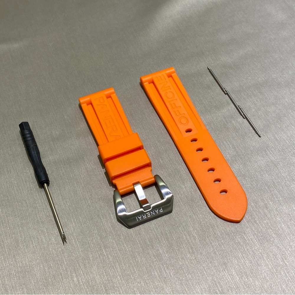 NEW Panerai Rubber Strap 24mm W/ Buckle & Extra Rods In Orange